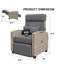 homfan Adjustable 150degree(s) Reclining Rattan Patio Chair – Outdoor Wicker Lounge with Air Pump, Cushion, Turn over-Up Side Table, Footrest