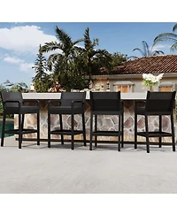 homfan set of 4 patio wicker bar stools with 30" counter height, thick cushions, backrest and footrest, ideal for backyard or pool seating.