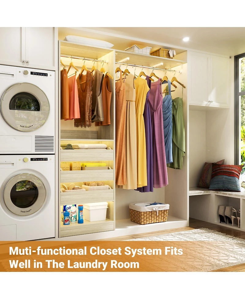 Aheaplus 5 feet Wall Mounted Closet System with Drawers and Shelves, Sturdy Rack 2 Hanging Rods for Closet/Bedroom