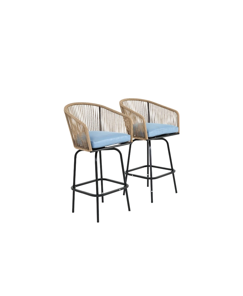 sumyeg Outdoor Bar Stools Set of 2, Rattan Bar Chairs with Armrests and Backrest for Patio or Garden