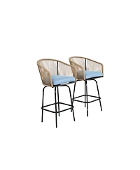 sumyeg Outdoor Bar Stools Set of 2, Rattan Bar Chairs with Armrests and Backrest for Patio or Garden