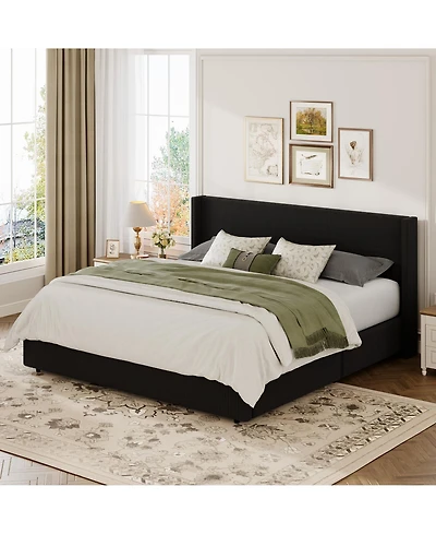 homfan Lift Up Storage Bed, Modern Corduroy Upholstered Platform Bed Frame with Wingback Headboard, Gas Hydraulic Storage