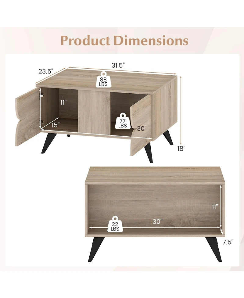 Gymax Modern Coffee Table w/ Storage Open Compartments and 3 Drawers 4 Raised Legs