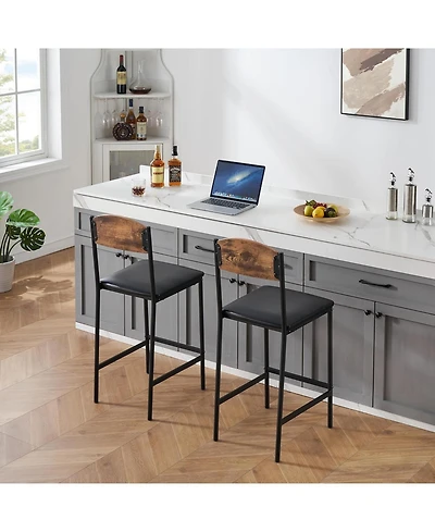 homfan Space-Saving Counter Height Dining Set with Bar Table and 2 Upholstered Stools, Built-in Storage Shelf and Wine Rack, Easy Assembly