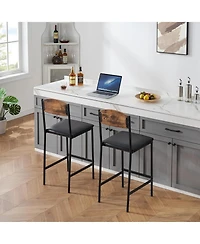 homfan Space-Saving Counter Height Dining Set with Bar Table and 2 Upholstered Stools, Built-in Storage Shelf and Wine Rack, Easy Assembly