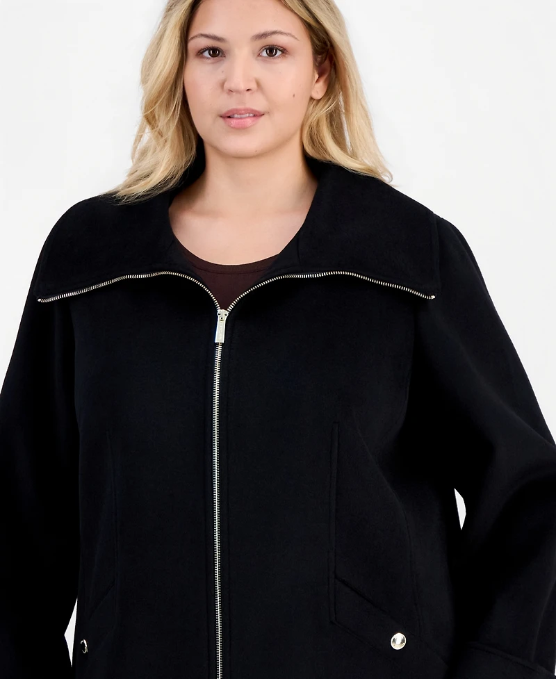 Michael Kors Plus Collared Zip-Front Coat