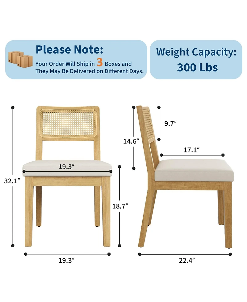 homfan Modern Armless Rattan Dining Chairs, Set of 6 - Linen Seat, Sturdy Wood Frame, Breathable Rattan Backrest - Ideal for Kitchen, Dining Room