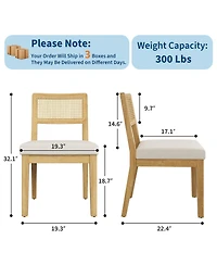 homfan Modern Armless Rattan Dining Chairs, Set of 6 - Linen Seat, Sturdy Wood Frame, Breathable Rattan Backrest - Ideal for Kitchen, Dining Room