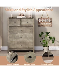 homfan Modern 5 Drawer Dresser for Bedroom - Tall Wooden Chest, Storage Organizer, Drawers Entryway, Hallway, Closet, Kids Room, Home Office