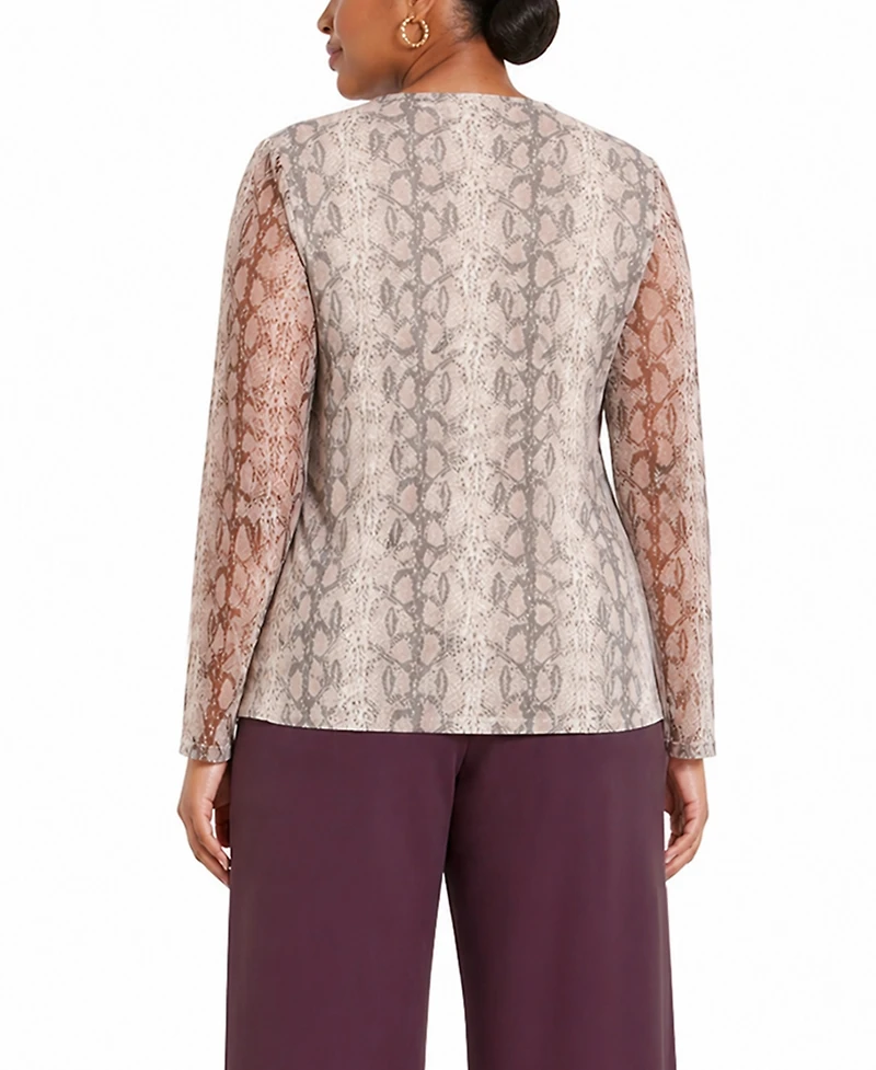 Coin 1804 Plus Python Mesh Long-Sleeve Top