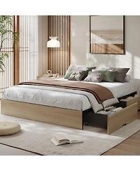 Gaomon California Bed Frame with 2 Storage Drawers, No Headboard, Wood Slat Support, Noise Free