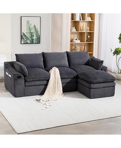 Streamdale Furniture Faux Leather Chesterfield Sofa with Nailhead Trim and 2 Pillows