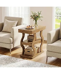 Tribesigns 3-Tier Narrow Side Table, Wooden End Table with Storage Shelf, for Living Room, Bedside, Sofa Side