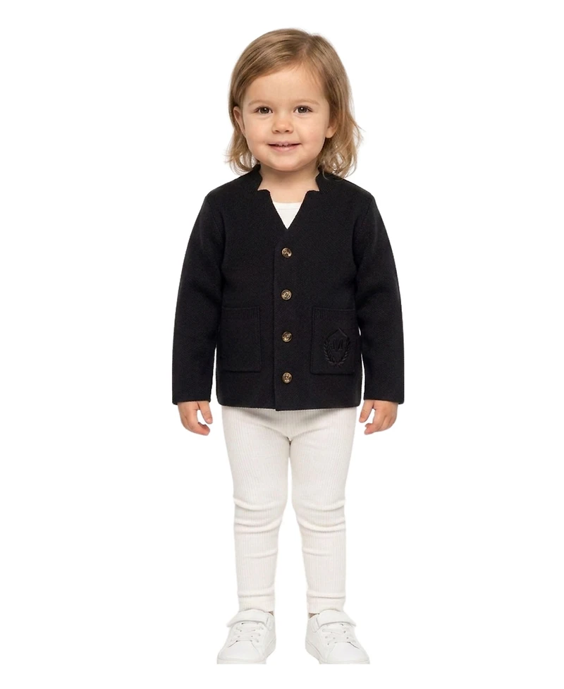MeMoi Little Girls 100% Cotton Knit 2-Pocket Button-Down Cardigan With Raised Crest