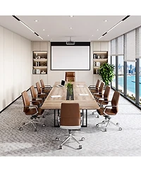 logicfox Large Conference Table with 2" Thick Top and Metal Grid Base Outlets