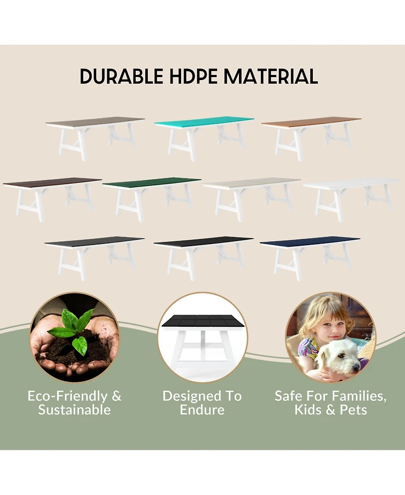 WestinTrends 90" Hdpe Rectangle Outdoor Patio Dining Table With Umbrella Hole and Metal Frame