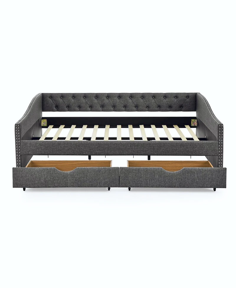 Streamdale Furniture Faux Leather Chesterfield Sofa with Nailhead Trim and 2 Pillows