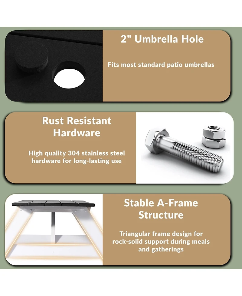 WestinTrends Outdoor 70" Hdpe Plastic Picnic Table Bench With Umbrella Hole