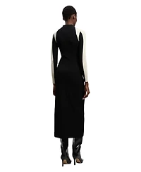 Karen Millen Women's Rib Knit Long Sleeve Military Midi Dress