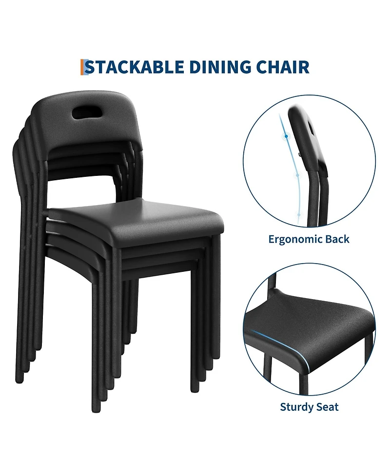 homfan Modern Stackable Plastic Dining Chairs Set of 2 - Ergonomic, Metal Legs, Waterproof and Mark-Resistant, Easy Assembly