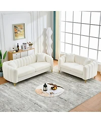 Streamdale Furniture Oversized Chenille 3 plus 2 Seater Sofa Set with Gold Metal Legs