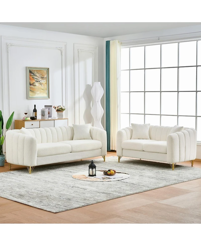 Streamdale Furniture Oversized Chenille 3 plus 2 Seater Sofa Set with Gold Metal Legs