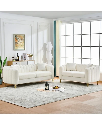 Streamdale Furniture Oversized Chenille 3 plus 2 Seater Sofa Set with Gold Metal Legs