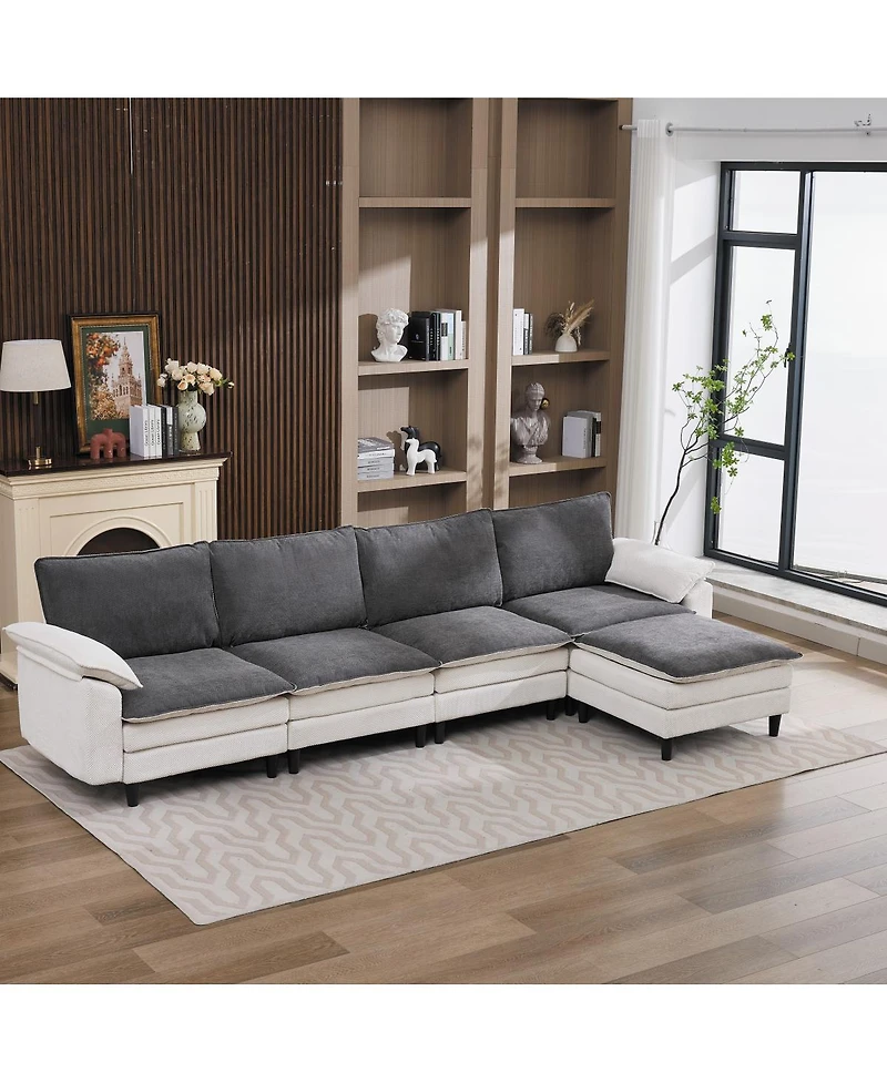 Streamdale Furniture Two-Tone L-Shaped Modular Cloud Sectional Sofa with Ottoman