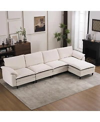Streamdale Furniture Two-Tone L-Shaped Modular Cloud Sectional Sofa with Ottoman