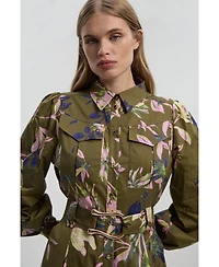 Karen Millen Women's Floral Cotton Sateen Midi Shirt Dress
