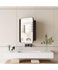 Phying Recessed Metal Framed Medicine Cabinet with Mirror and Adjustable Shelves Black Wall Mirror with Storage for Bathroom