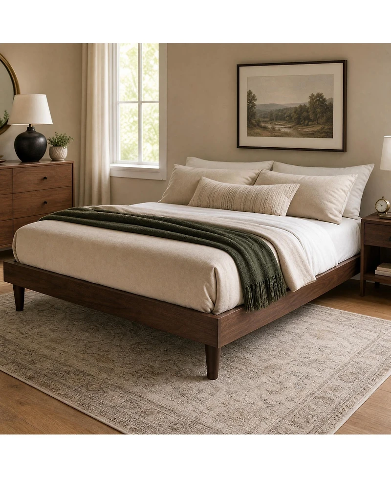homfan All Platform Bed Frame with Wooden Slats, No Box Spring Needed, Sturdy Wood Frame
