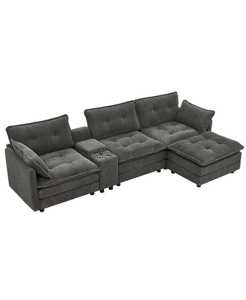 Streamdale Furniture" L-Shaped Corduroy Modular Sectional Sofa with Ottoman and Console