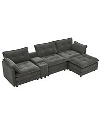 Streamdale Furniture" L-Shaped Corduroy Modular Sectional Sofa with Ottoman and Console
