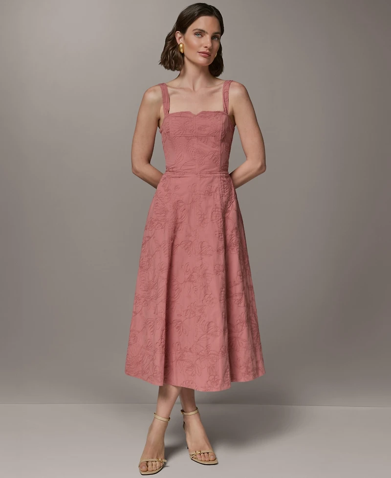 Donna Karan New York Women's Sleeveless Floral Sweetheart Midi Dress