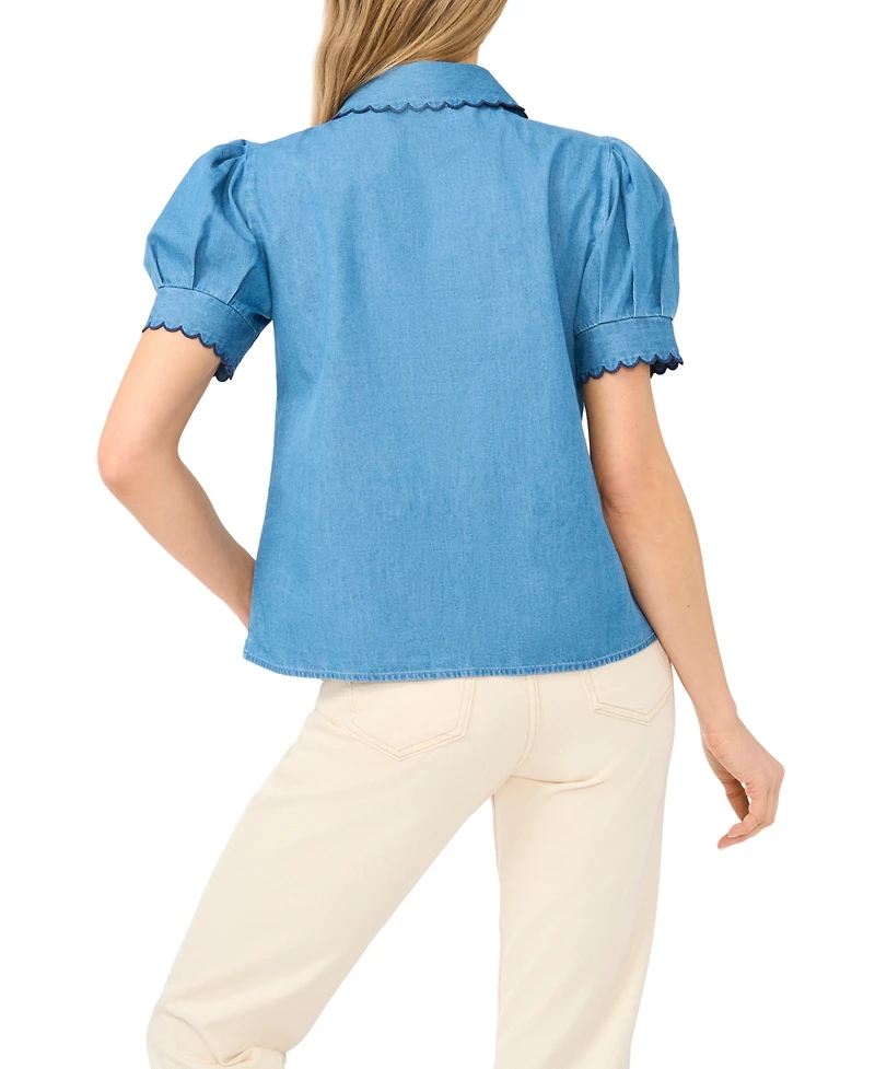 CeCe Women's Puff-Sleeve Button-Front Shirt