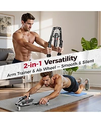 Fed Fitness 3-in-1 Hydraulic Core Flex Twister, 22-440lbs Adjustable Chest and Arm Strength Trainer with Ab Roller Wheel, Pad and Backpack