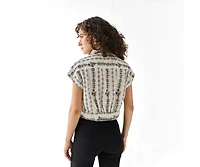 Reistor Women's Floral Embroidered Oversized Cropped Shirt