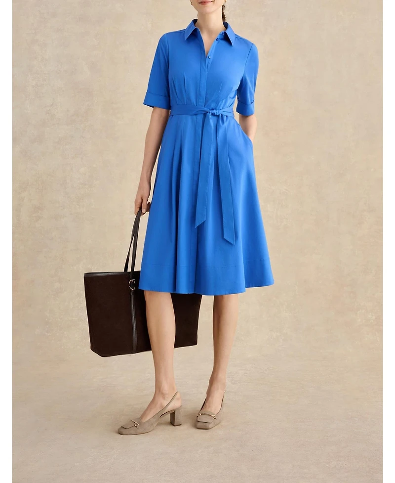 Hobbs London Women's Brigitta Pleated Tie-Belt Shirt Dress