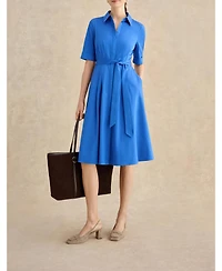 Hobbs London Women's Brigitta Pleated Tie-Belt Shirt Dress