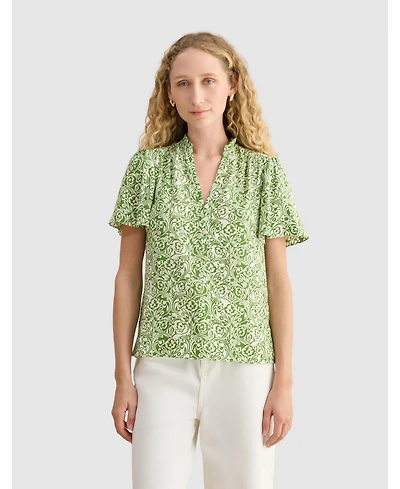 Hobbs London Tania Short Sleeve V-Neck Printed Blouse