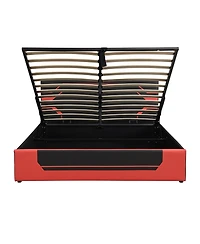 Streamdale Queen Size Hydraulic Storage Gaming Bed Frame, Cyberpunk Design, Black+Red