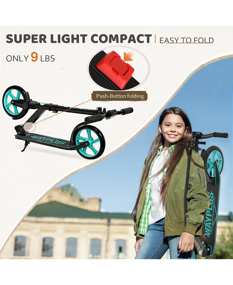 Fed Fitness Foldable Kick Scooter for Teens, 4-Level Adjustable Height, ABEC9 Bearing, 240LBS Capacity, Suitable for Ages 6+