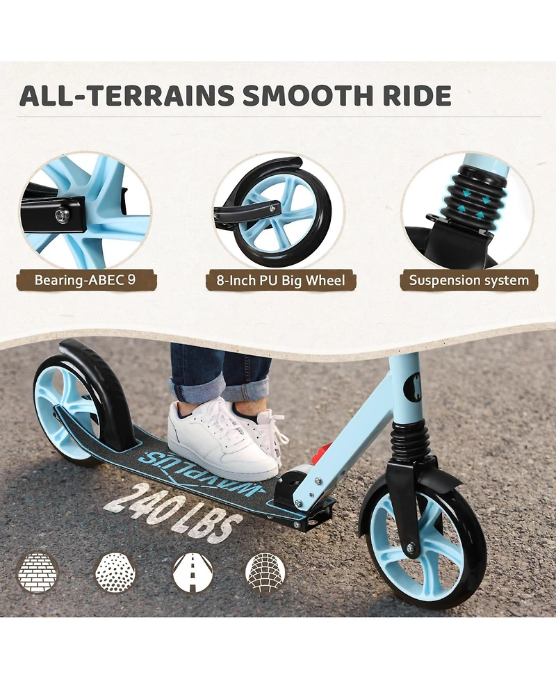 Fed Fitness Foldable Kick Scooter for Teens, 4-Level Adjustable Height, ABEC9 Bearing, 240LBS Capacity, Suitable Ages 6+