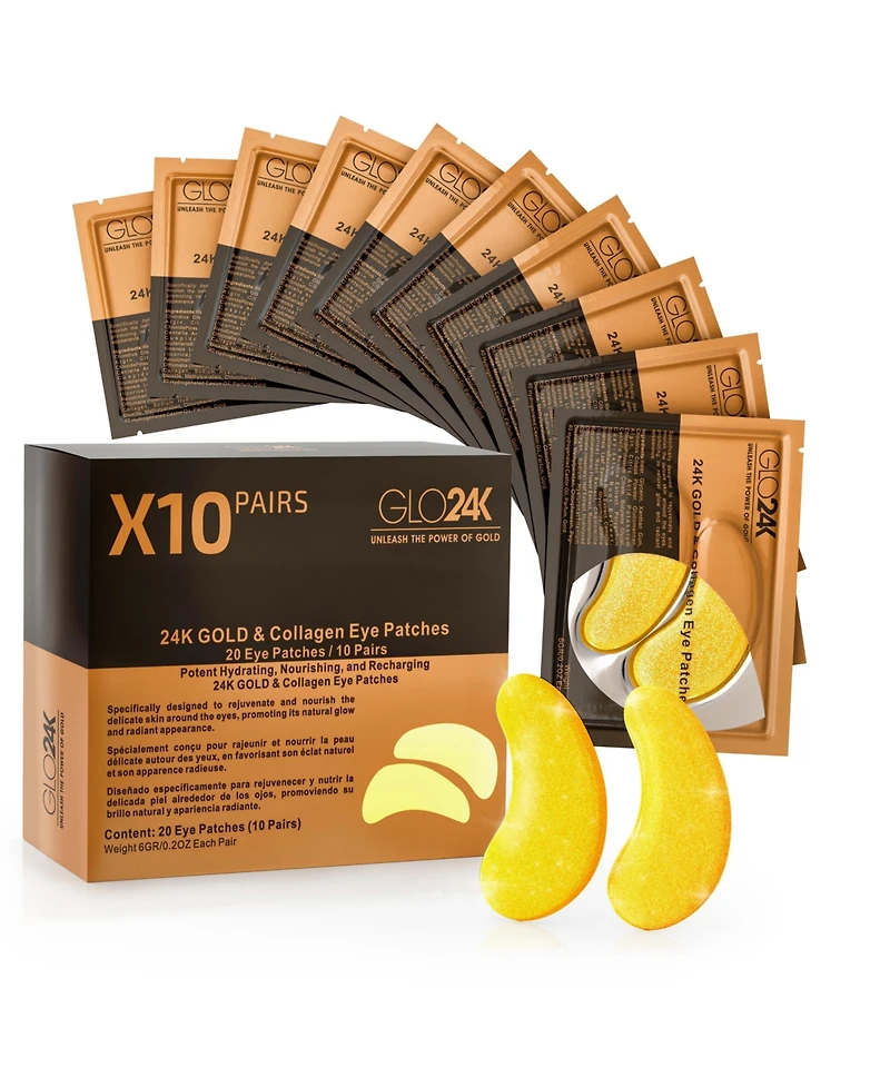 GLO24K Bionic 7 Color Led Eye Care Mask + 24K Gold and Collagen Eye Patches (Pack of 10 Pairs/ 20 Patches)