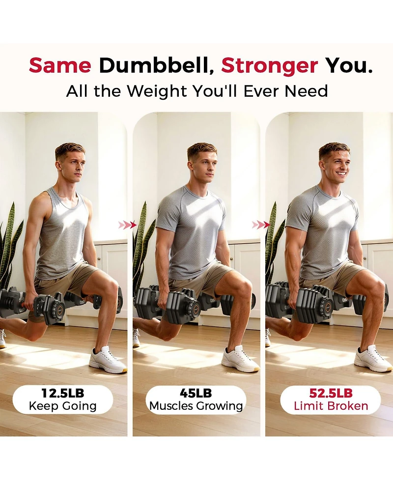 Fed Fitness 105LB Total Weight 15-in-1 Adjustable Dumbbell, Quick Dial 5-52.5LBS Heavy-Duty Single Dumbbell with Storage Box and Fitness App