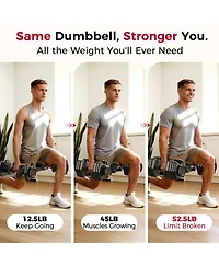 Fed Fitness 105LB Total Weight 15-in-1 Adjustable Dumbbell, Quick Dial 5-52.5LBS Heavy-Duty Single Dumbbell with Storage Box and Fitness App