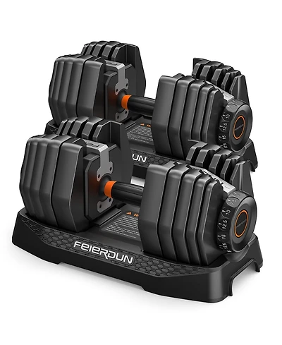 Fed Fitness 105LB Total Weight 15-in-1 Adjustable Dumbbell, Quick Dial 5-52.5LBS Heavy-Duty Single Dumbbell with Storage Box and Fitness App