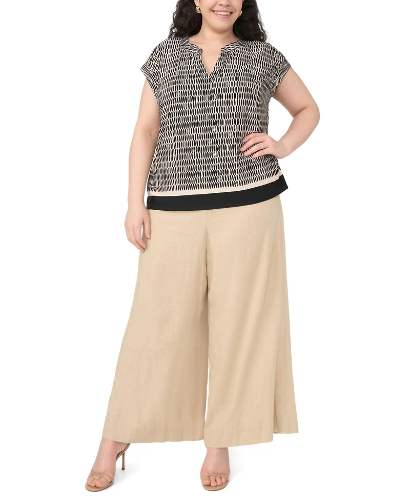 Vince Camuto Plus V-Neck Front Placket Short-Sleeve Blouse