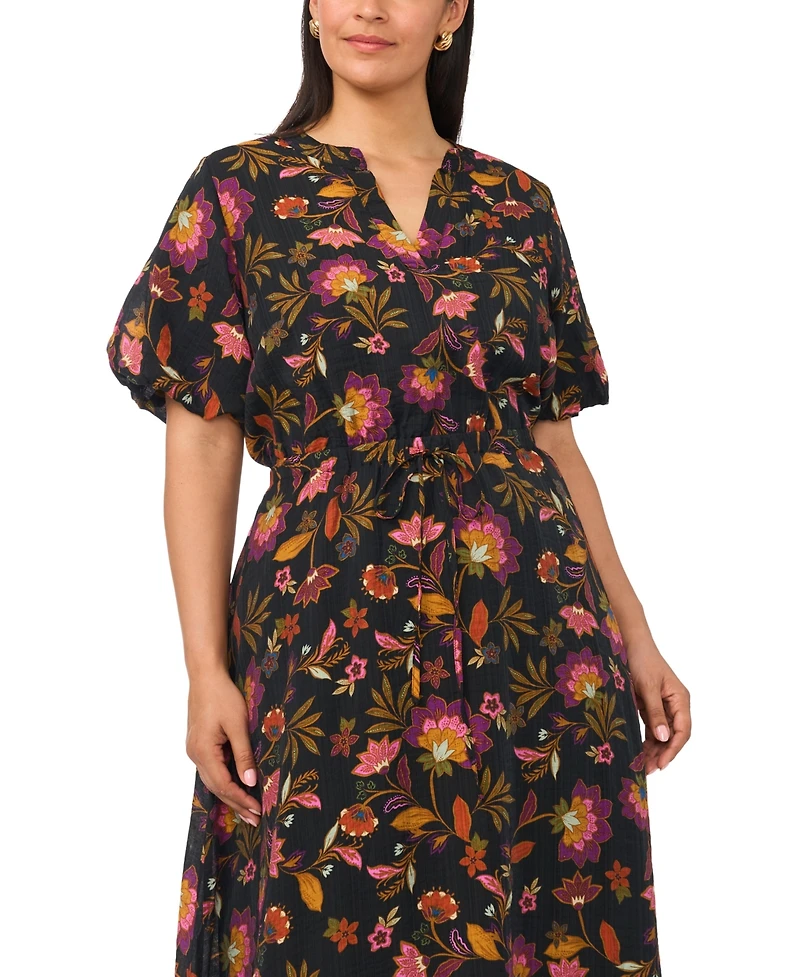 Vince Camuto Plus Size V-Neck Puff-Sleeve Self-Tie Waist Maxi Dress